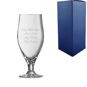 Engraved Beer Glass. Personalised Glass with Gift Box. Stemmed Glass. 11 fonts to choose from