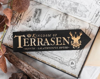 Terrasen, Panneau de direction en bois, Inspiré de ToG, Grand panneau individuel, Gravure laser