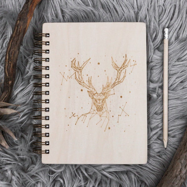 Wooden Notebook, Constellation inspired, Handmade and engraved, A5 sized