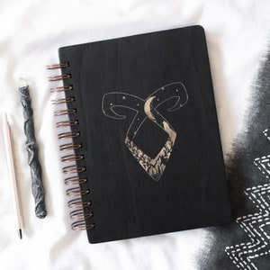 Wooden Notebook, Shadowhunter inspired, Handmade and engraved, A5 sized