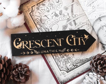 Crescent City, Lunathion, panneau en bois, inspiré de Crescent City, Maison de la terre et du sang, grand panneau individuel, gravé au laser