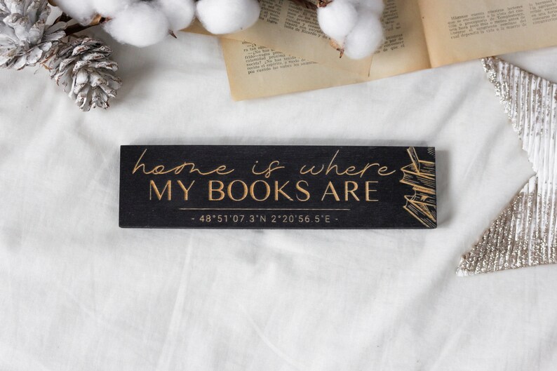 Home Book Custom Coordinates, Individual Large Wooden Signpost Laser engraved, deco for home Black