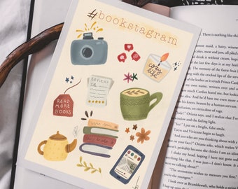 Bookstagram faves: camera, books, reviews, candles..., PRINT, #Bookstagram