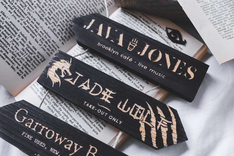 Wooden signs, laser engraved, Java Jones, Jade Wolf and Garroway Books: Inspired by the Shadowhunter World, Handmade image 2