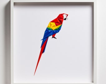 SCARLET MACAW - Paper ArtWork, 50x50cm, Wall Art, Bird, Modern, Cubic Art