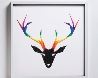 RAINBOW ANTLERS | Paper ArtWork | 20" x 20" Paper Art, Wall Art, Handmade Paper Art, Wall Decor, Minimal Art, Contemporary Paper Art