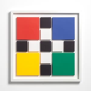 TETRIS B-3, Paper Artwork, Abstract Geometric, Modern Art, Blue Art, Contemporary Art, image 1