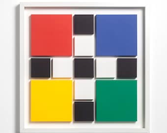TETRIS B-3, Paper Artwork, Abstract Geometric, Modern Art, Blue Art, Contemporary Art,