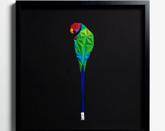 PLUM HEADED PARAKEET, Paper Artwork, 50x50 cm