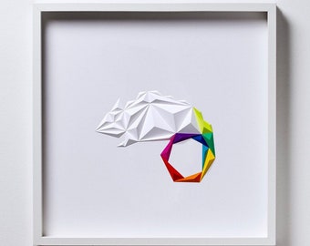 CHAMELEON, Multicolor-White, Paper Artwork, Colorful Wall Art, Wall Hanging