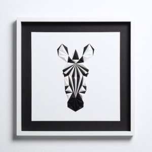 ZEBRA PORTRAIT Paper Artwork, 50x50 cm, Modern Wall Art, Black White Painting, Geometric Artwork image 1