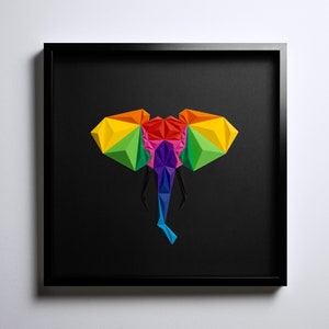 ELEPHANT ARTWORK, Paper Art, Black Wall Art, Rainbow, Housewarming Gift, Modern Home Decor image 3