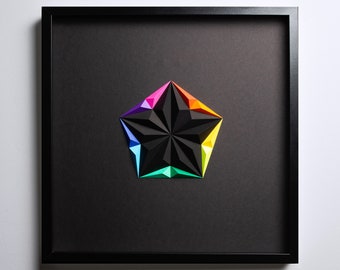 STAR - Multicolor Black, Paper Artwork, 50x50cm, Black Wall Art, Colorful Artwork, Geometric