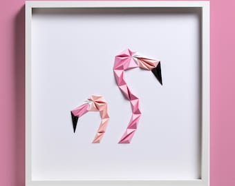 FLAMINGOS, Paper Art, Flamingo Wall Art, Pink Wall Decor, Handmade Art, Framed Art