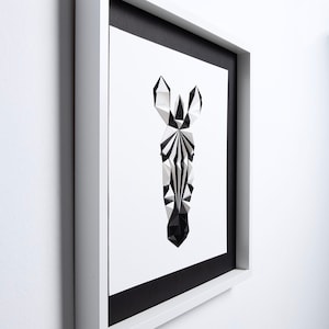 ZEBRA PORTRAIT Paper Artwork, 50x50 cm, Modern Wall Art, Black White Painting, Geometric Artwork image 3