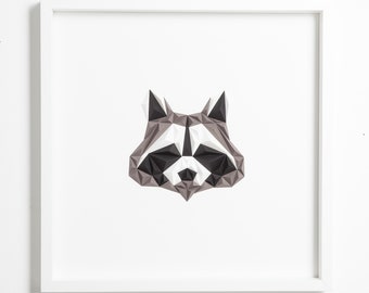 MR. RACCOON - Paper Artwork, 50X50 cm, Raccoon Wall art, Wall Hanging, Gift for Her