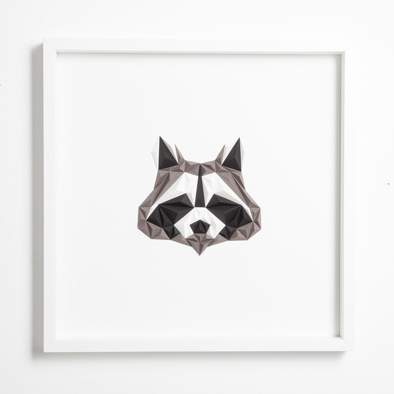 MR. RACCOON Paper Artwork, 50X50 cm, Raccoon Wall art, Wall Hanging, Gift for Her image 1