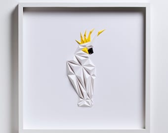 COCKATOO - Paper ArtWork, 50x50cm, Paper Art, White Artwork, Home Decor, Birds, Christmas Gifts, Modern Art