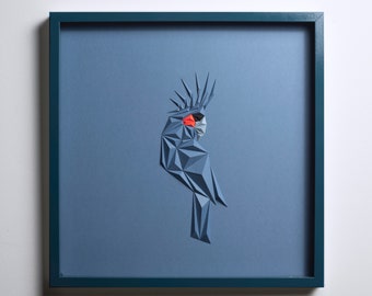 PALM COCKATOO, Paper Artwork, Blue Art, Modern Art, Bird Drawing, Cubic Art, Gift for him