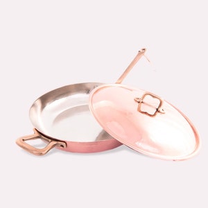 Tinned copper Frypan with lid and helper handle - available in 2 sizes