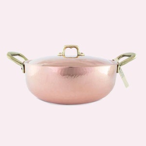Copper rounded Casserole w/ lid/- tin lined-, Oven safe stock Pot, Copper stock pot, Large braiser