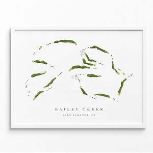 Bailey Creek-golfbaan | Lake Almanor, Californië | Golfbaankaart, gepersonaliseerde golfkunstcadeaus voor mannen Muurdecoratie, aangepaste aquarelafdruk