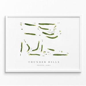 Thunder Hills Country Club | Peosta, Iowa | Golfbaankaart, gepersonaliseerde golfkunstcadeaus voor mannen Muurdecoratie, aangepaste aquarelafdruk