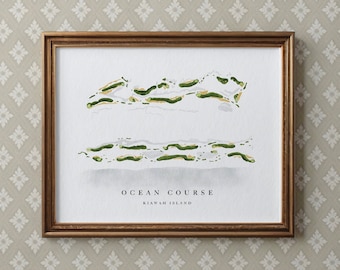 Kiawah Island | Ocean Course, Osprey Point, Turtle Point, Cougar Point, Oak Point | Golf Course Map, Decor Gift Layout | Fine Art Print