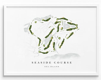 Seaside Course | Sea Island, GA | Golf Course Map, Personalized Golf Art Gifts for Men Wall Decor, Custom Watercolor Print