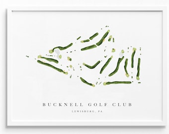 Bucknell Golf Club | Lewisburg, PA | Golf Course Map, Personalized Golf Art Gifts for Men Wall Decor, Custom Watercolor Print