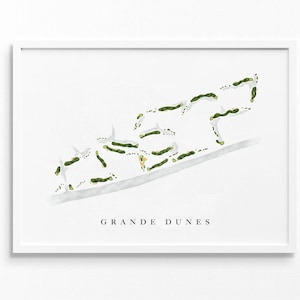 Grote duinen | Myrtle Beach, SC | Golfbaankaart, gepersonaliseerde golfkunstcadeaus voor mannen Muurdecoratie, aangepaste aquarelafdruk