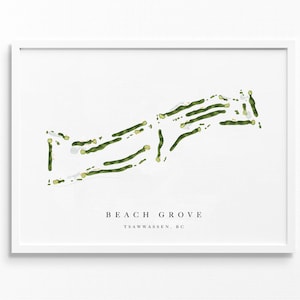 Beach Grove-golfclub | Tsawwassen, BC | Golfbaankaart, gepersonaliseerde golfkunstcadeaus voor mannen Muurdecoratie, aangepaste aquarelafdruk