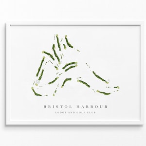 Le port de Bristol | Canandaigua, État de New York | Carte du parcours de golf, cadeaux d'art de golf personnalisés pour homme, décoration murale, impression aquarelle personnalisée