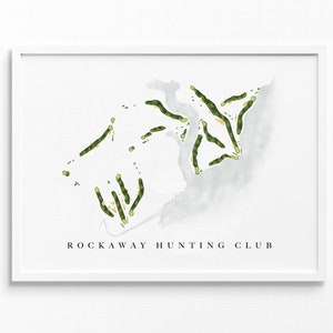 Club de chasse de Rockaway | Lawrence, État de New York | Carte du parcours de golf, cadeaux d'art de golf personnalisés pour homme, décoration murale, impression aquarelle personnalisée