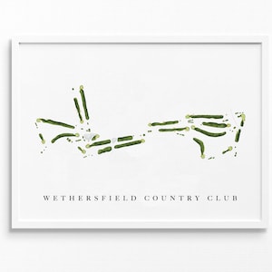 Wethersfield Country Club / Wethersfield, CT / Mappa del campo da golf, regali personalizzati di arte del golf per uomini, decorazioni murali, stampa acquerello personalizzata