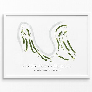 Country Club de Fargo | Fargo, Dakota du Nord | Carte du parcours de golf, cadeaux d'art de golf personnalisés pour homme, décoration murale, impression aquarelle personnalisée