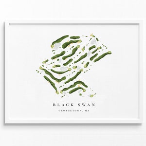 Black Swan Country Club / Georgetown, MA / Mappa del campo da golf, regali personalizzati di arte del golf per uomo, decorazione murale, stampa acquerello personalizzata