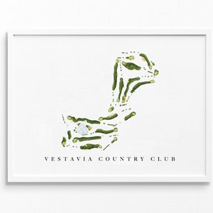 Country Club de Vestavia | Birmingham, Alabama | Carte du parcours de golf, cadeaux d'art de golf personnalisés pour homme, décoration murale, impression aquarelle personnalisée