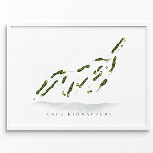 Cape Kidnappers | Nieuw-Zeeland | Golfbaankaart, gepersonaliseerde golfkunstcadeaus voor mannen Muurdecoratie, aangepaste aquarelafdruk