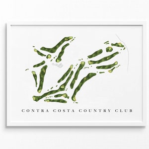 Contra Costa Country Club / Pleasant Hill, CA / Mappa del campo da golf, regali personalizzati di arte del golf per uomo, decorazione murale, stampa acquerello personalizzata