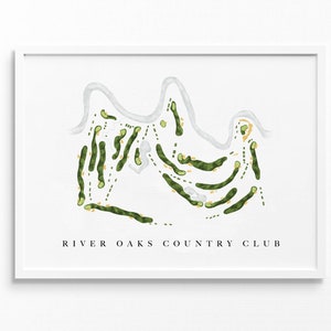 River Oaks Country Club | Houston, Texas | Golfbaankaart, gepersonaliseerde golfkunstcadeaus voor mannen Muurdecoratie, aangepaste aquarelafdruk