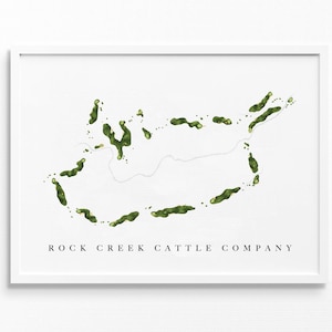 Rock Creek Cattle Company | Deer Lodge, MT | Golfbaankaart, gepersonaliseerde golfkunstcadeaus voor mannen Muurdecoratie, aangepaste aquarelafdruk
