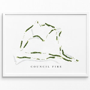 Council Fire-golfclub | Chattanooga, Tennessee | Golfbaankaart, gepersonaliseerde golfkunstcadeaus voor mannen Muurdecoratie, aangepaste aquarelafdruk