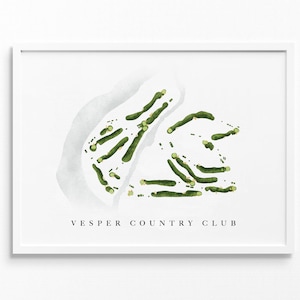 Vesper Country Club | Tyngsboro, Massachusetts | Golfbaankaart, gepersonaliseerde golfkunstcadeaus voor mannen Muurdecoratie, aangepaste aquarelafdruk