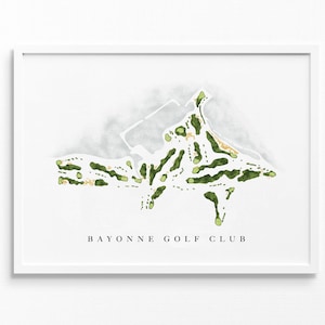 Bayonne-golfclub | Bayonne, New Jersey | Golfbaankaart, gepersonaliseerde golfkunstcadeaus voor mannen Muurdecoratie, aangepaste aquarelafdruk