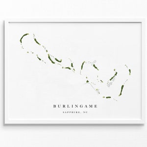 Burlingame Country Club | Saffier, NC | Golfbaankaart, gepersonaliseerde golfkunstcadeaus voor mannen Muurdecoratie, aangepaste aquarelafdruk