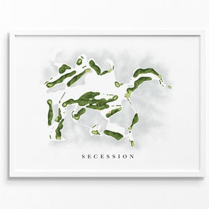 Secession-golfclub | Beaufort, SC | Golfbaankaart, gepersonaliseerde golfkunstcadeaus voor mannen Muurdecoratie, aangepaste aquarelafdruk