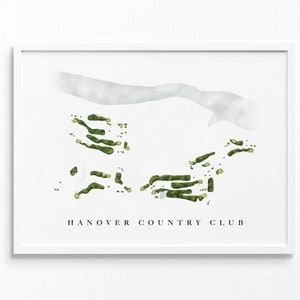 Hannover Country Club | Dartmouth College, NH | Golfbaankaart, gepersonaliseerde golfkunstcadeaus voor mannen Muurdecoratie, aangepaste aquarelafdruk