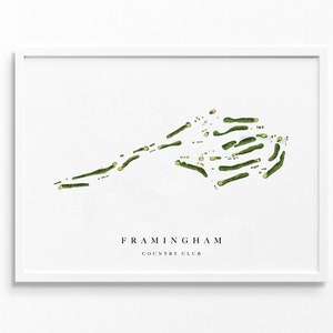 Framingham Country Club | Framingham, Massachusetts | Golfbaankaart, gepersonaliseerde golfkunstcadeaus voor mannen Muurdecoratie, aangepaste aquarelafdruk