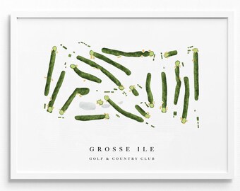 Grosse Ile Golf & Country Club | Michigan | Golf Course Map, Personalized Golf Art Gifts for Men Wall Decor, Custom Watercolor Print